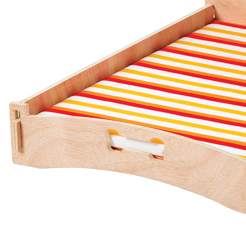 Etna Products Wooden Dog Bed Bone and Footprint Design with Removable Stripe Cushion, Small Pet Bed for Indoor/Outdoor Use 22" L x 16" W x 12" H