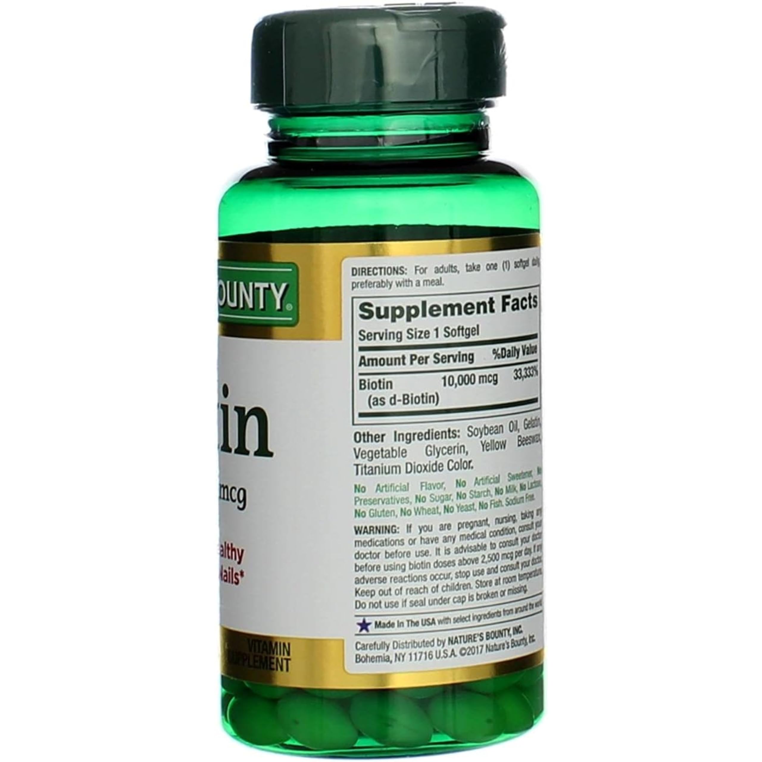 Nature's Bounty Biotin 10000 mcg Ultra Strength - 120 Softgels, Pack of 4
