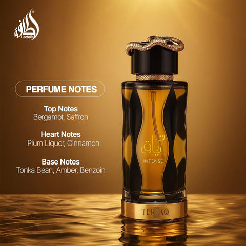 Lattafa Teriaq Intense for Unisex Eau de Parfum Spray, 3.4 Ounce / 100 ml