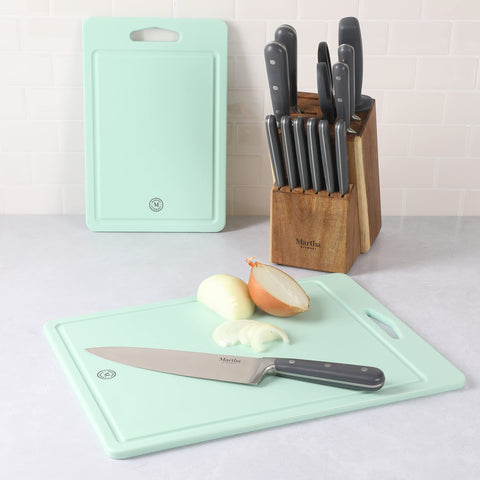 Martha Stewart BPA Free Plastic Cutting Board 2pc Set (16" x 12" and 12" x 8") - Martha Blue - Dishwasher Safe