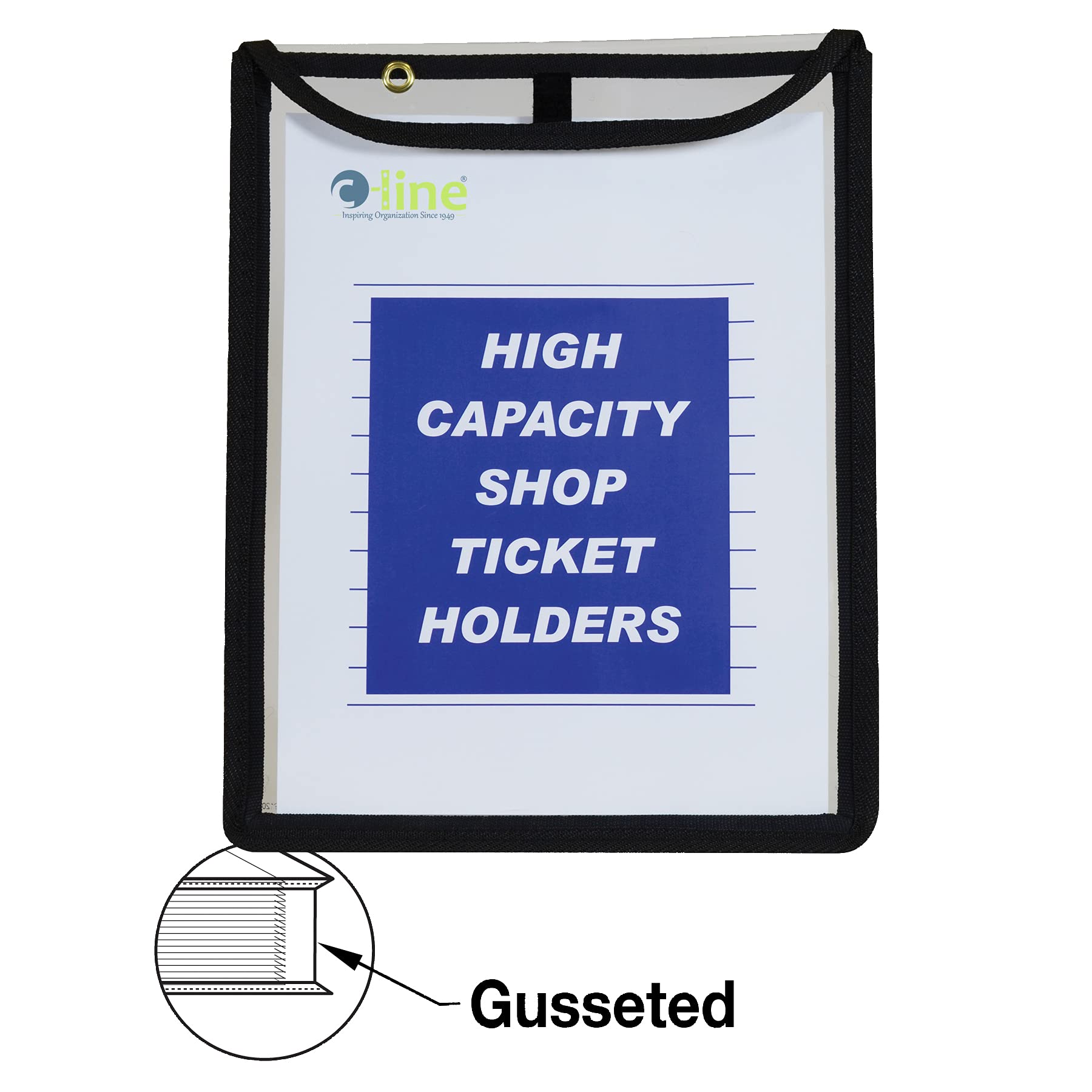 C-Line High Capacity Stitched Shop Ticket Holders, Gusseted with Flap Closure, Both Sides Clear, 9 x 12 x 1, Black, 15 per Box (39912)