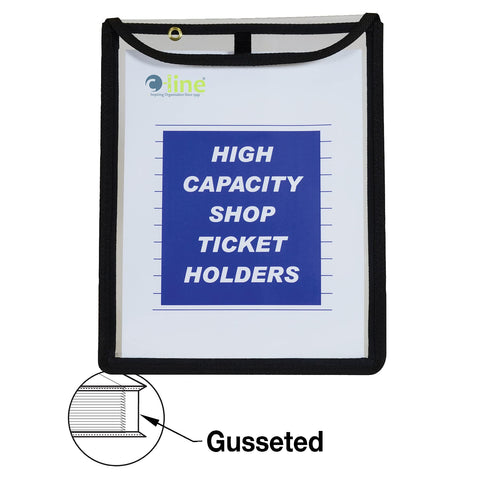 C-Line High Capacity Stitched Shop Ticket Holders, Gusseted with Flap Closure, Both Sides Clear, 9 x 12 x 1, Black, 15 per Box (39912)