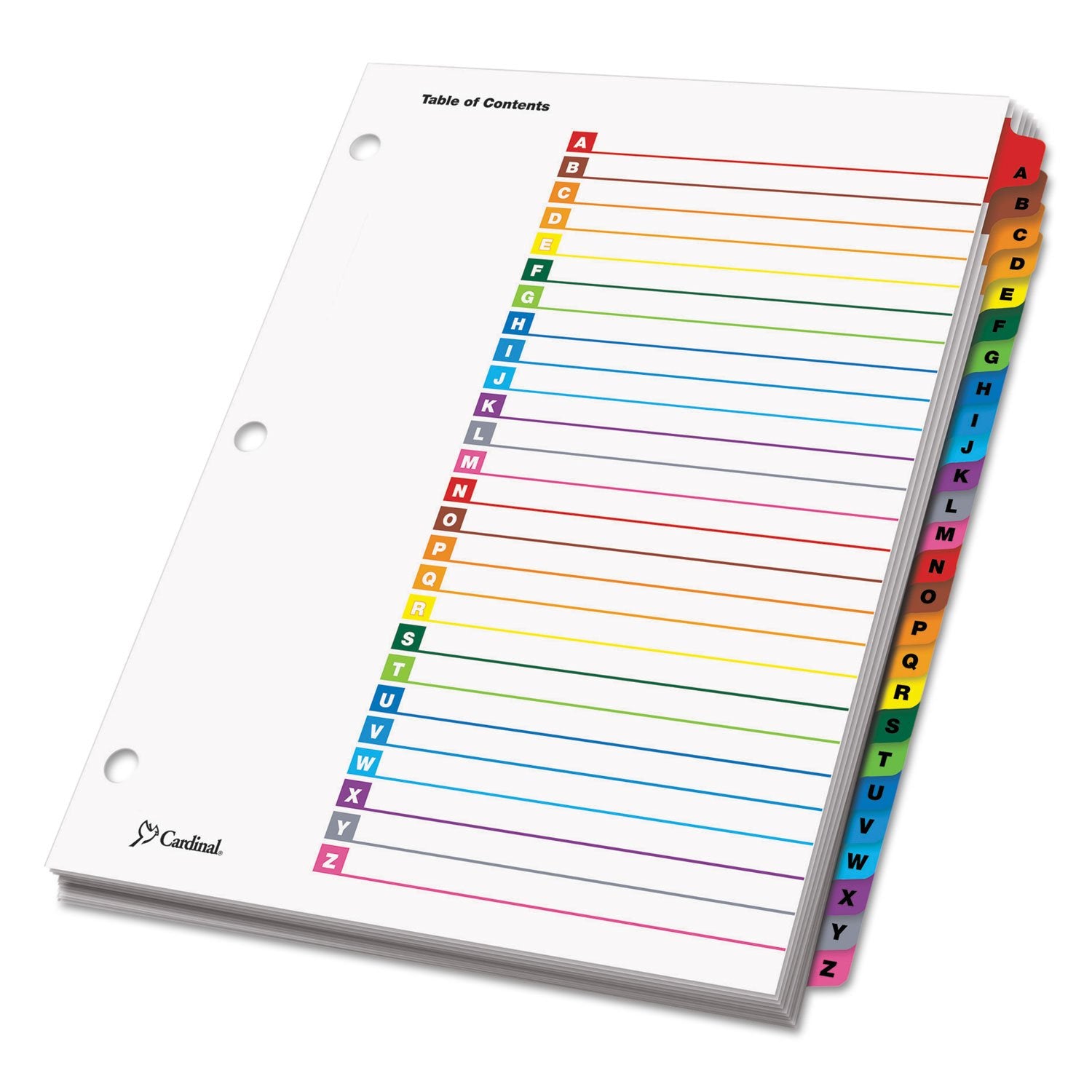 Cardinal OneStep Binder Dividers, A–Z Tab Dividers for 3 Ring Binders, Customizable Table of Contents, Reversible Multicolor Tabs, Lettered, 1 Set (60218)