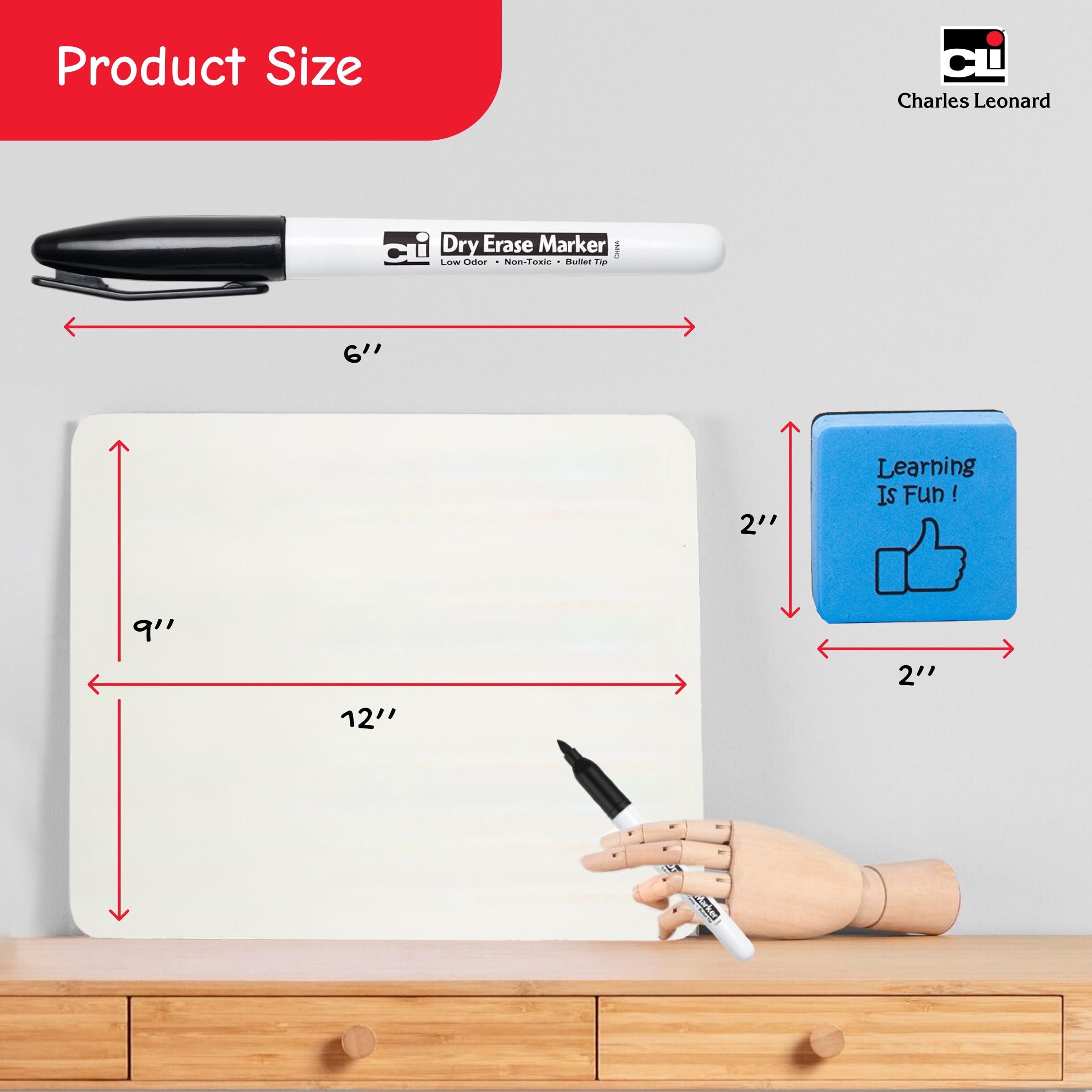 Charles Leonard Dry Erase Board Classroom Pack - Mini Lapboard School Supplies for Teachers, Students - Includes 30 each Erasable White Boards, 2 Inch Felt Erasers and Black Dry Erase Markers (35090)