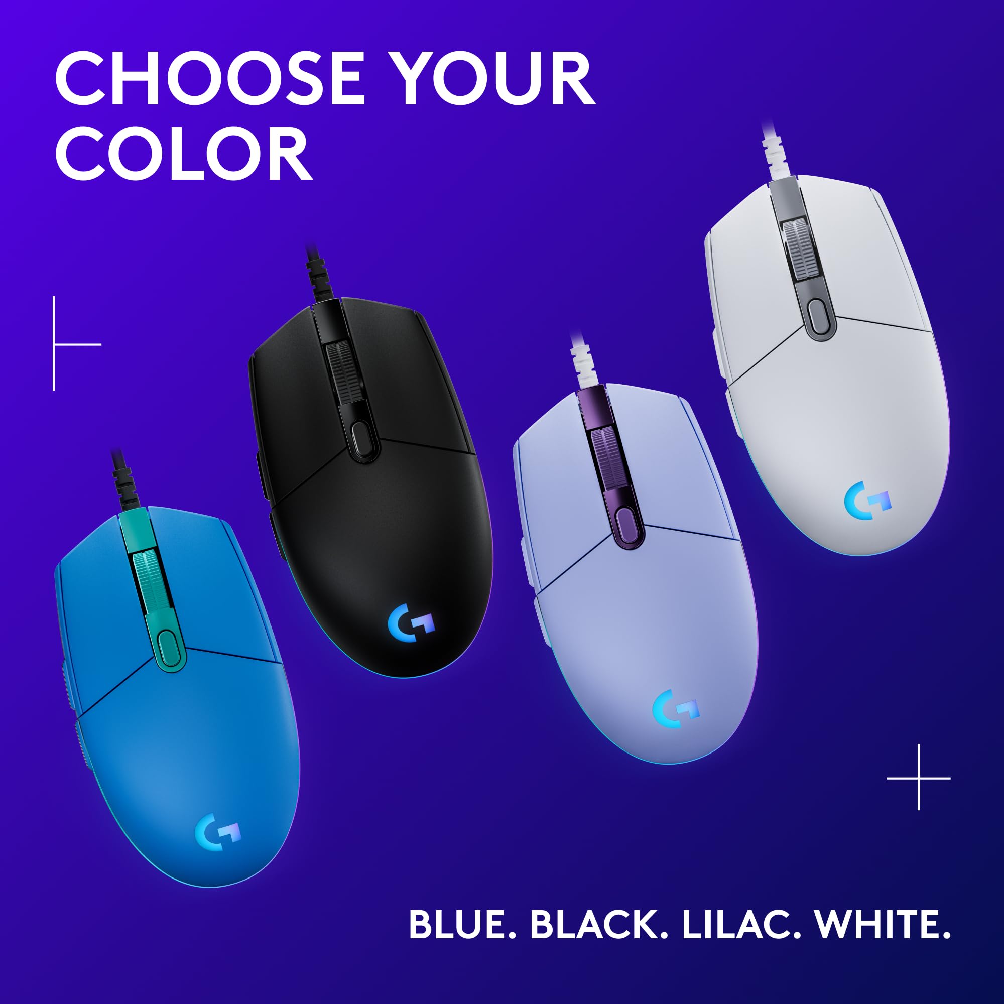 Logitech G203 Wired Gaming Mouse, 8,000 DPI, Rainbow Optical Effect LIGHTSYNC RGB, 6 Programmable Buttons, On-Board Memory, Screen Mapping, PC/Mac Computer and Laptop Compatible - Blue