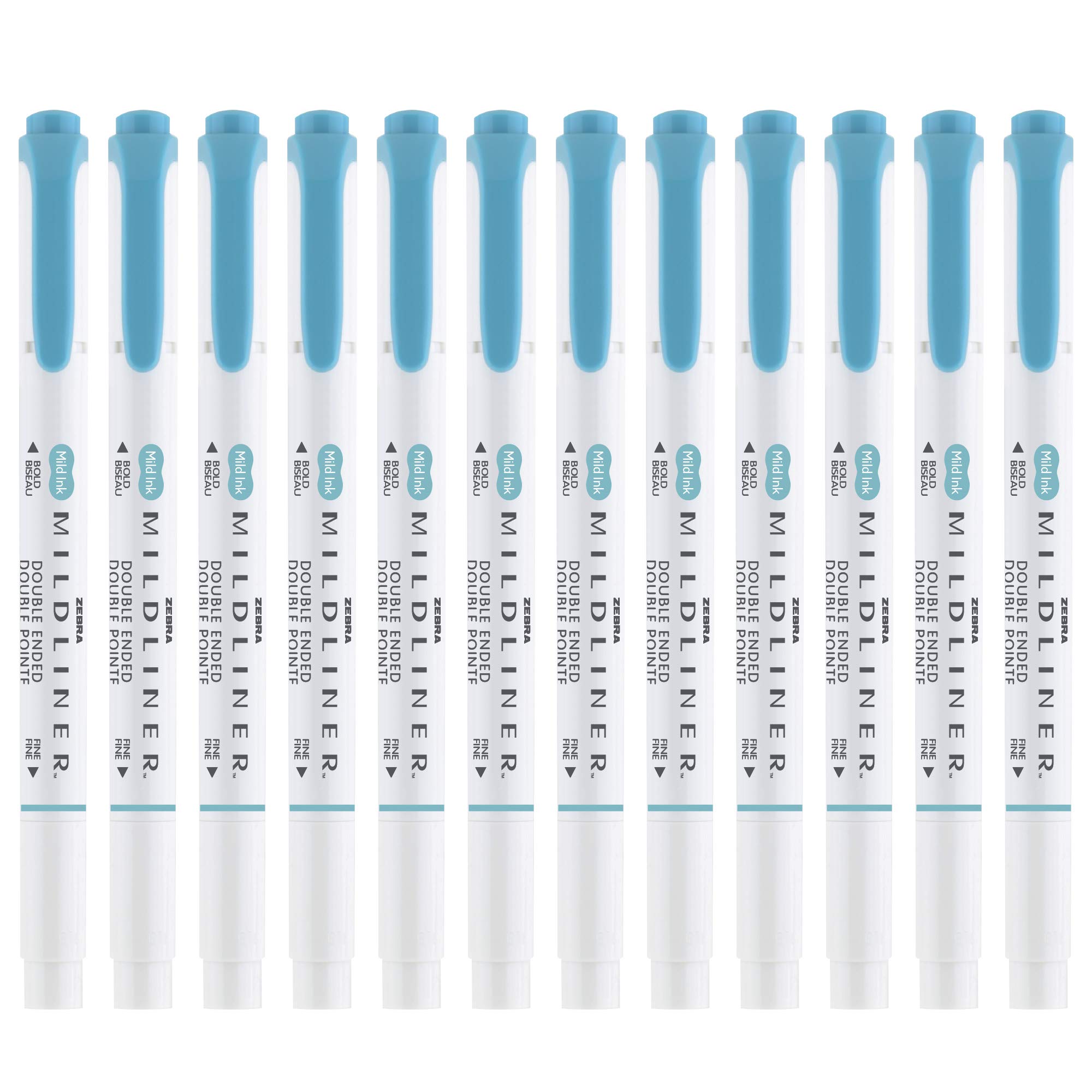 Zebra Pen Mildliner Dual-Tip Highlighters, Broad and Fine Tips, Ideal for Bible Highlighting, No Bleed, School Supplies, Teacher Supplies, and Office Supplies, Mild Smoke Blue Ink, 12-Pack (78420upc)