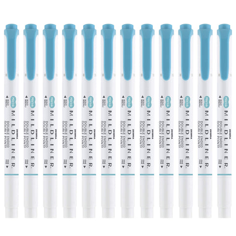 Zebra Pen Mildliner Dual-Tip Highlighters, Broad and Fine Tips, Ideal for Bible Highlighting, No Bleed, School Supplies, Teacher Supplies, and Office Supplies, Mild Smoke Blue Ink, 12-Pack (78420upc)