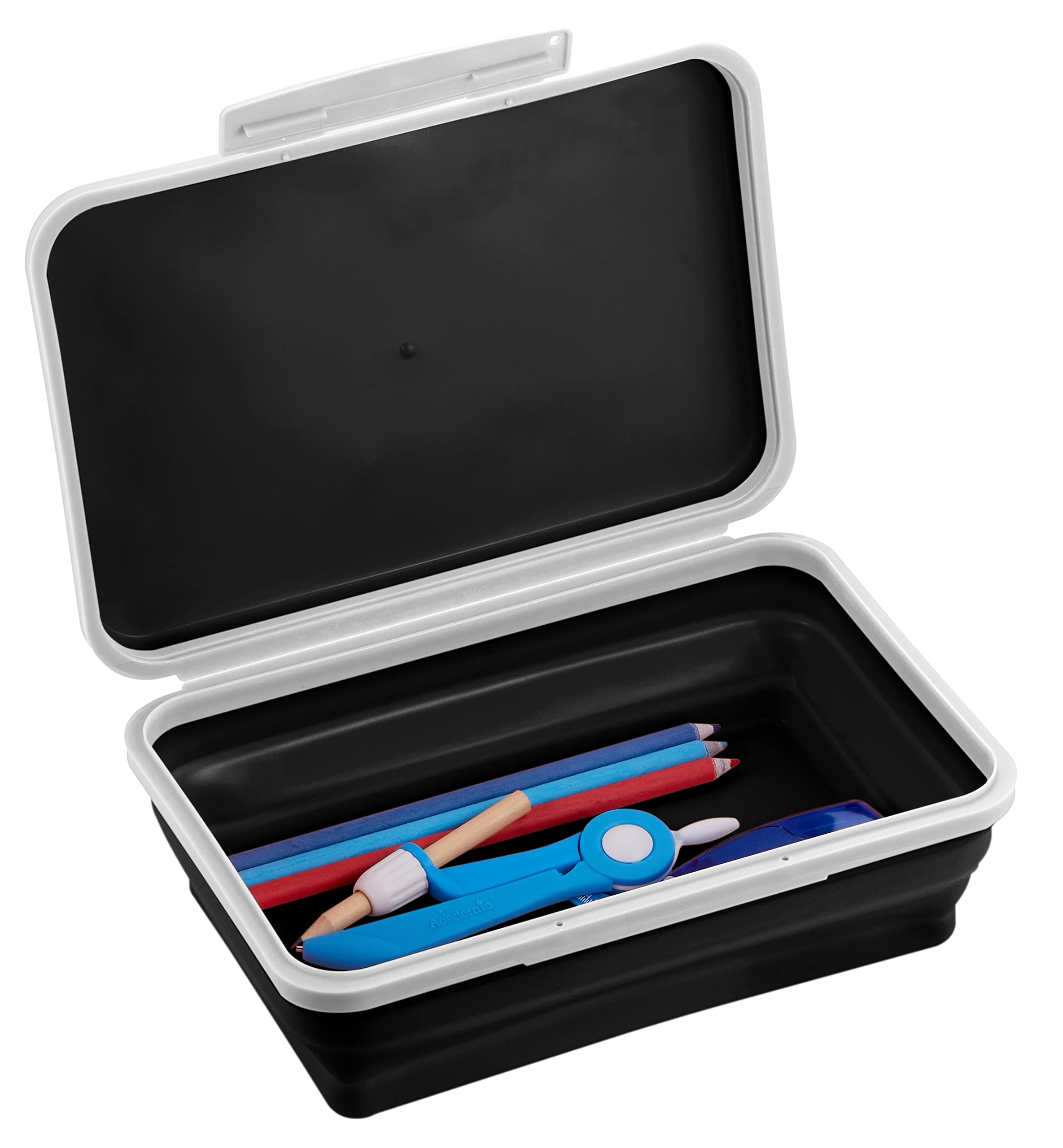 It's Academic Flexi Storage Box with Lid, Collapsible Pencil Case Design for Craft and School Supplies, Black