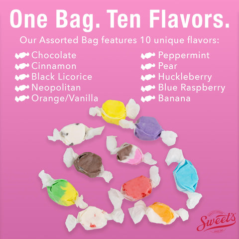 Sweet Candy Company Salt Water Taffy Individually Wrapped - Salt Water Taffy Candy Bulk, Old Fashioned Assorted Flavors, Soft and Chewy Candy Mix, Gluten Free Variety Pack - 24 oz Bag