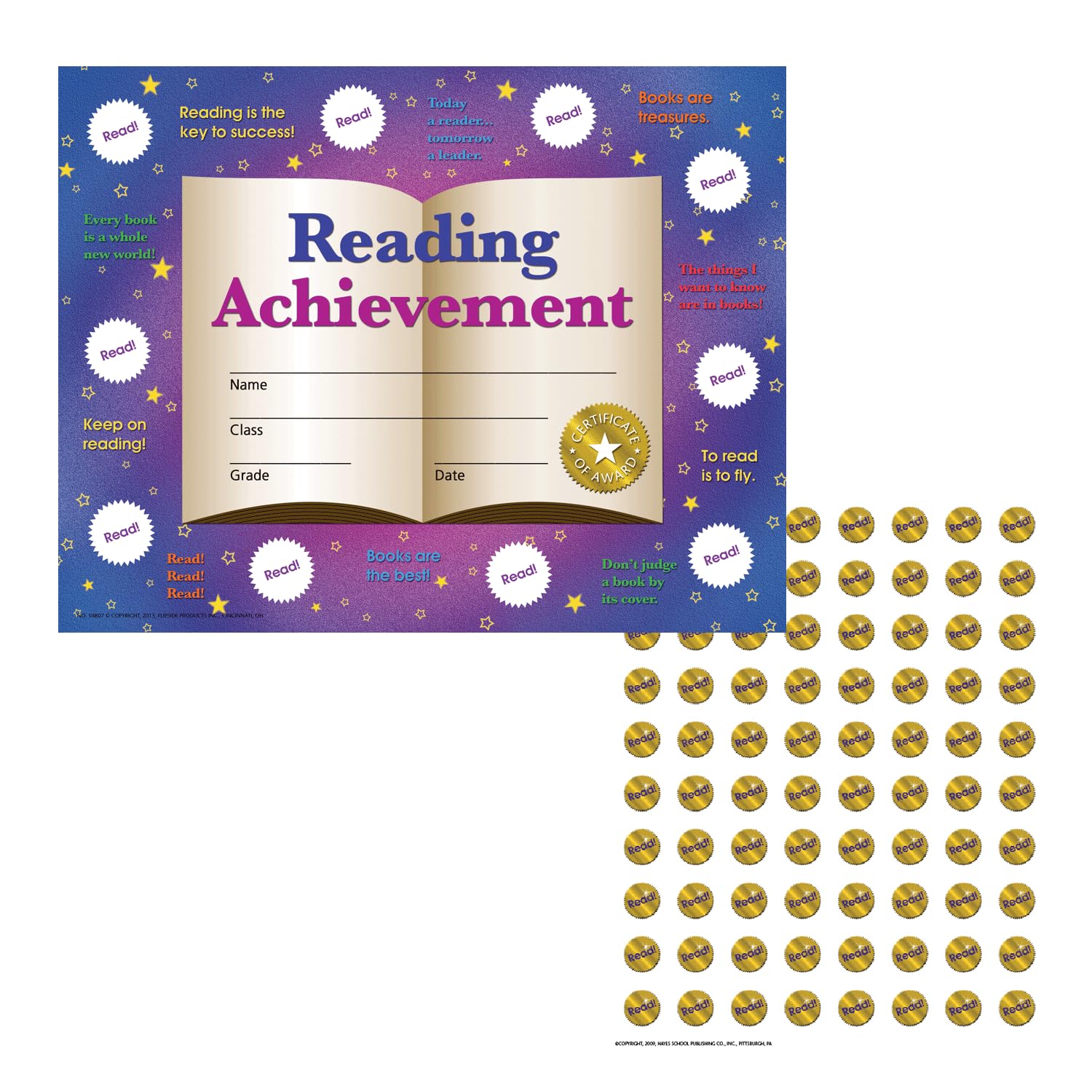 Hayes School Publishing Reading Achievement Stick-to-It Reward Certificate, 8-1/2 X 11 in Multi