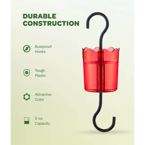 Ant Moat for Hummingbird Feeders [Set of 2] Ant Guard Keeps Ants Away from Feeders, Made of Durable Plastic, Red Color/Rustproof S Hooks, Suitable for All Hummingbird Feeders.