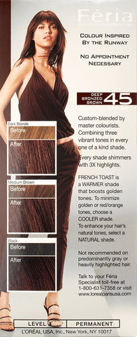 L'Oreal Paris Feria Permanent Haircolour Gel Deep Bronzed Brown 45 Warmer