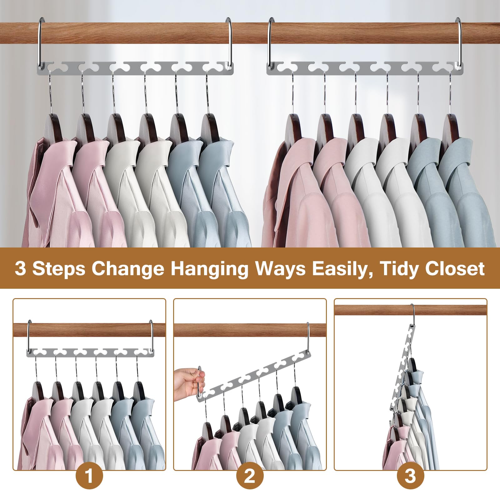 Space Saving Hangers for Clothes 6 Pack, Sturdy Metal Hangers Wardrobe Organizer, Magic Cascading Hanger, Closet Space Saver Closet Organizers and Storage