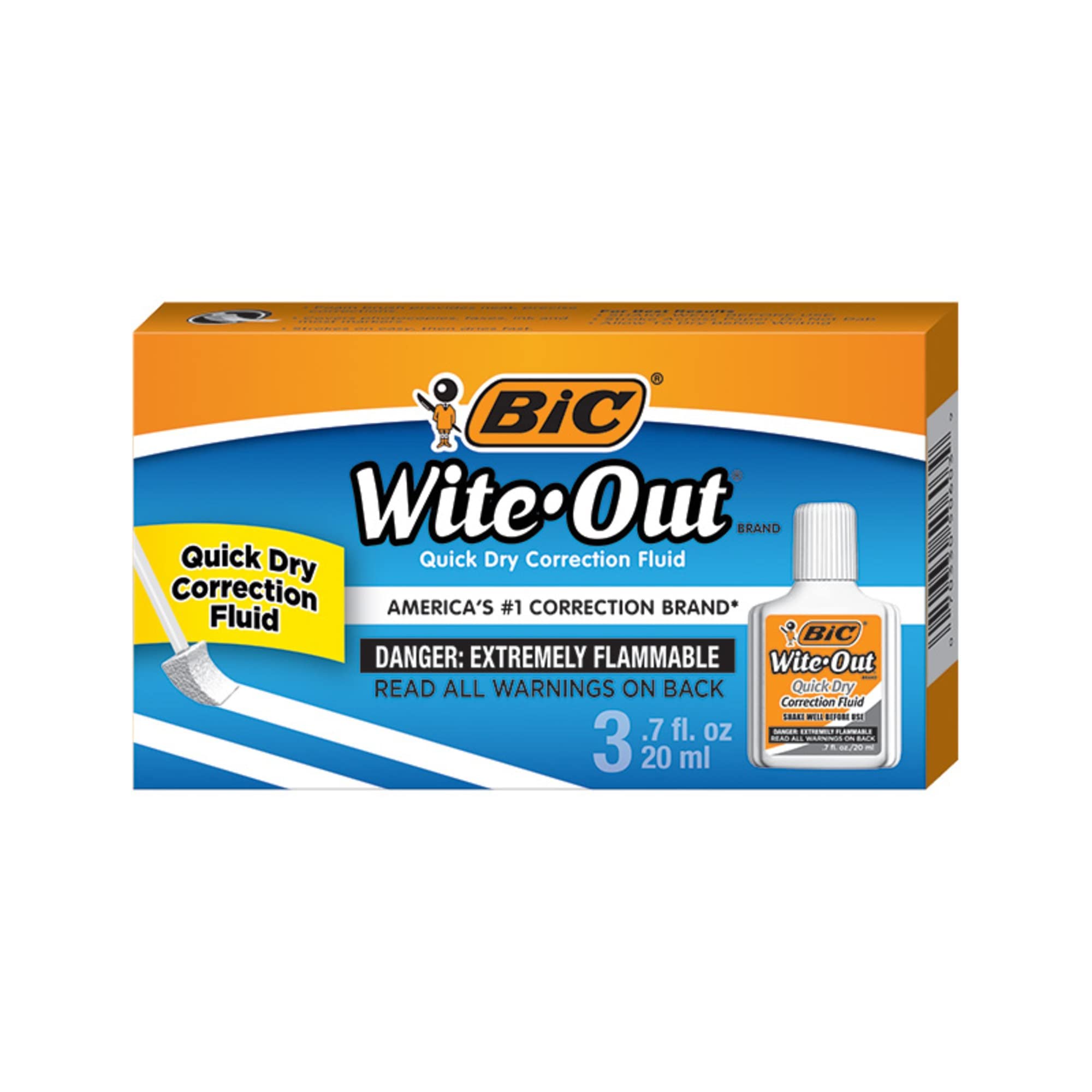 BIC® Wite-Out® Quick Dry Correction Fluid with Foam Applicator, White, Pack of 3