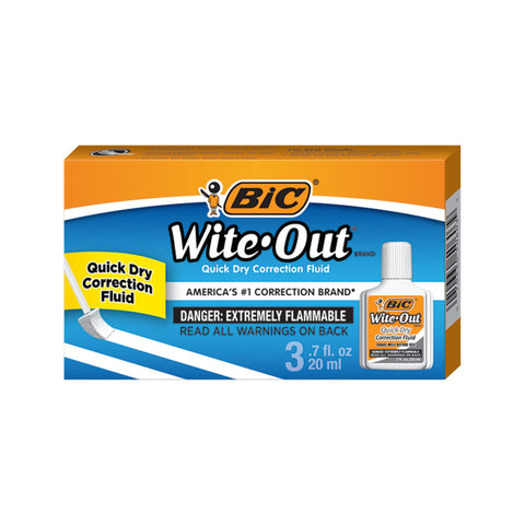 BIC® Wite-Out® Quick Dry Correction Fluid with Foam Applicator, White, Pack of 3