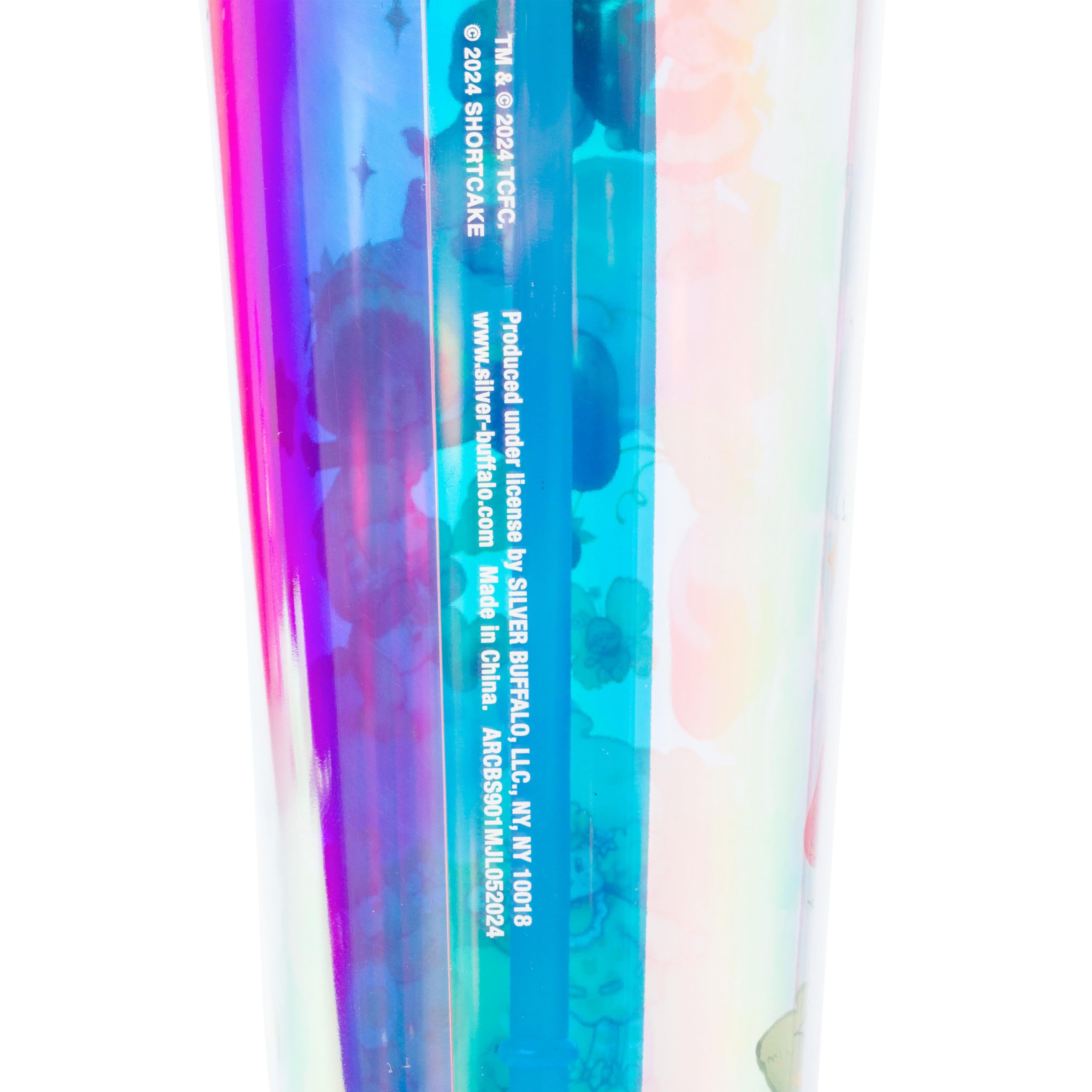 Silver Buffalo Care Bears and Strawberry Shortcake Featuring Cheer, Funshine, Friend, Orange Blossom, and Lemon Meringue Iridescent Plastic Cold Cup with Lid and Topper Straw, 24 Ounces