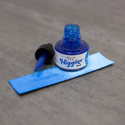 Higgins Blue Pigmented Drawing Ink - for Artists and Students - 1 oz. Glass Bottle (HIG44685)