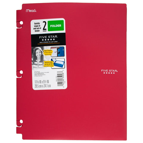 Five Star 2-Pocket Folders, Snap-In Binder Folder, Assorted Primary Colors, 4 Pack (73266)