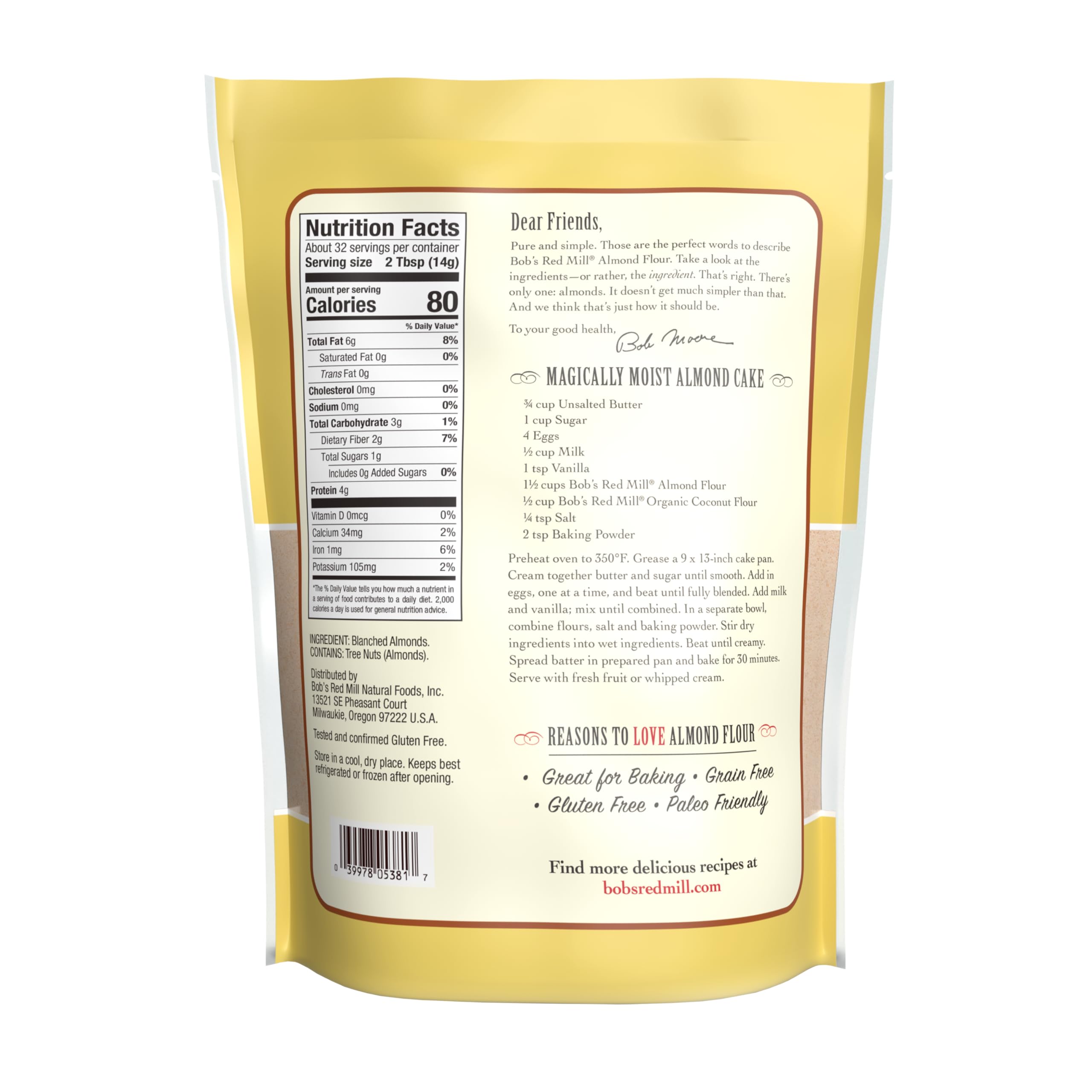 Bob's Red Mill Blanched Almond Flour, Finely Sifted - 16 Ounce (Pack of 1) - Non-GMO, Gluten Free, Paleo, Vegan, Keto Friendly