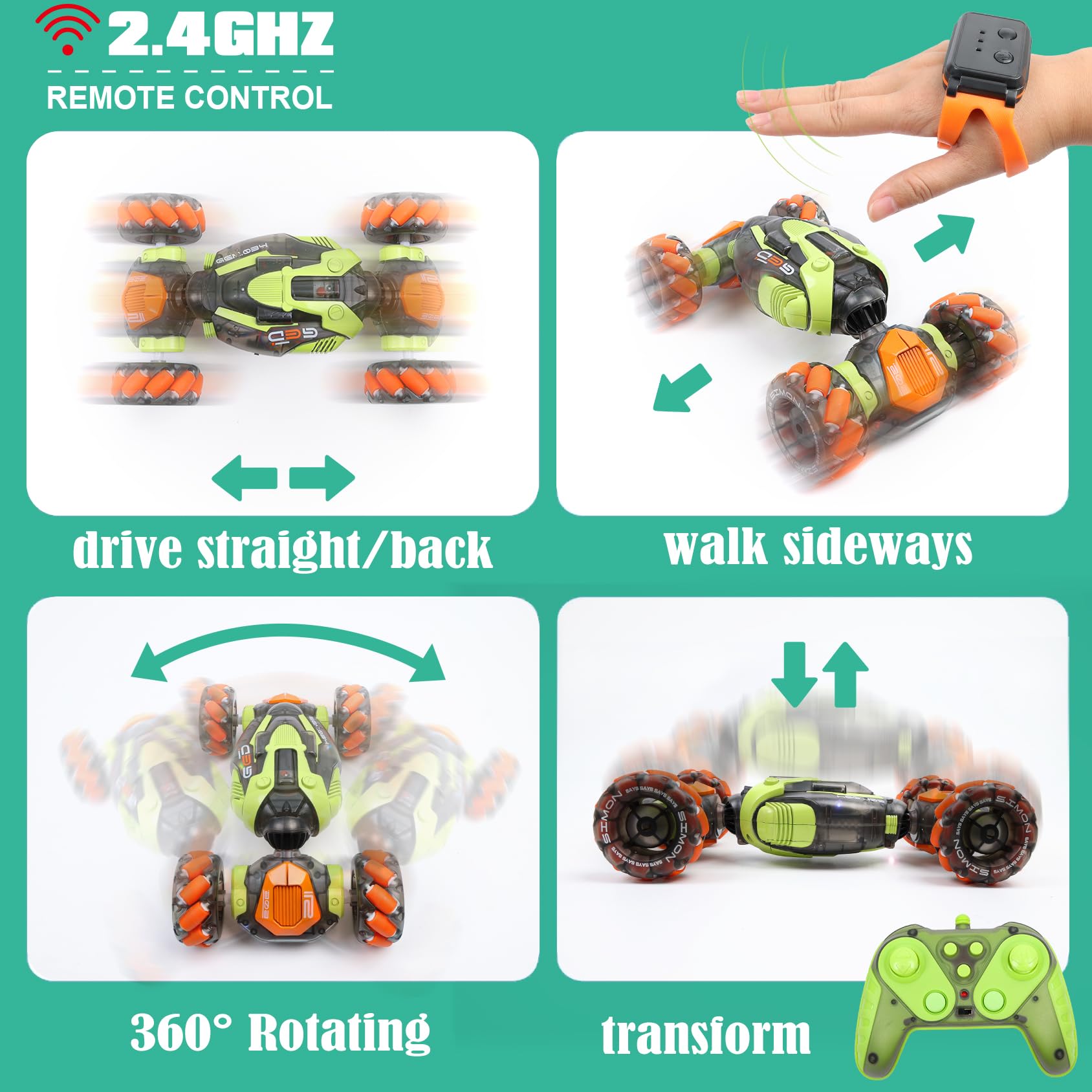 FUNiOi Gesture Sensing RC Stunt Car - Remote & Hand-Controlled Drift Toy for Kids Ages 5-7 6-8 9 10 11 12 Year Old, 4WD, Double-Sided Driving with Lights & Music