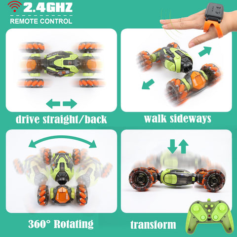 FUNiOi Gesture Sensing RC Stunt Car - Remote & Hand-Controlled Drift Toy for Kids Ages 5-7 6-8 9 10 11 12 Year Old, 4WD, Double-Sided Driving with Lights & Music