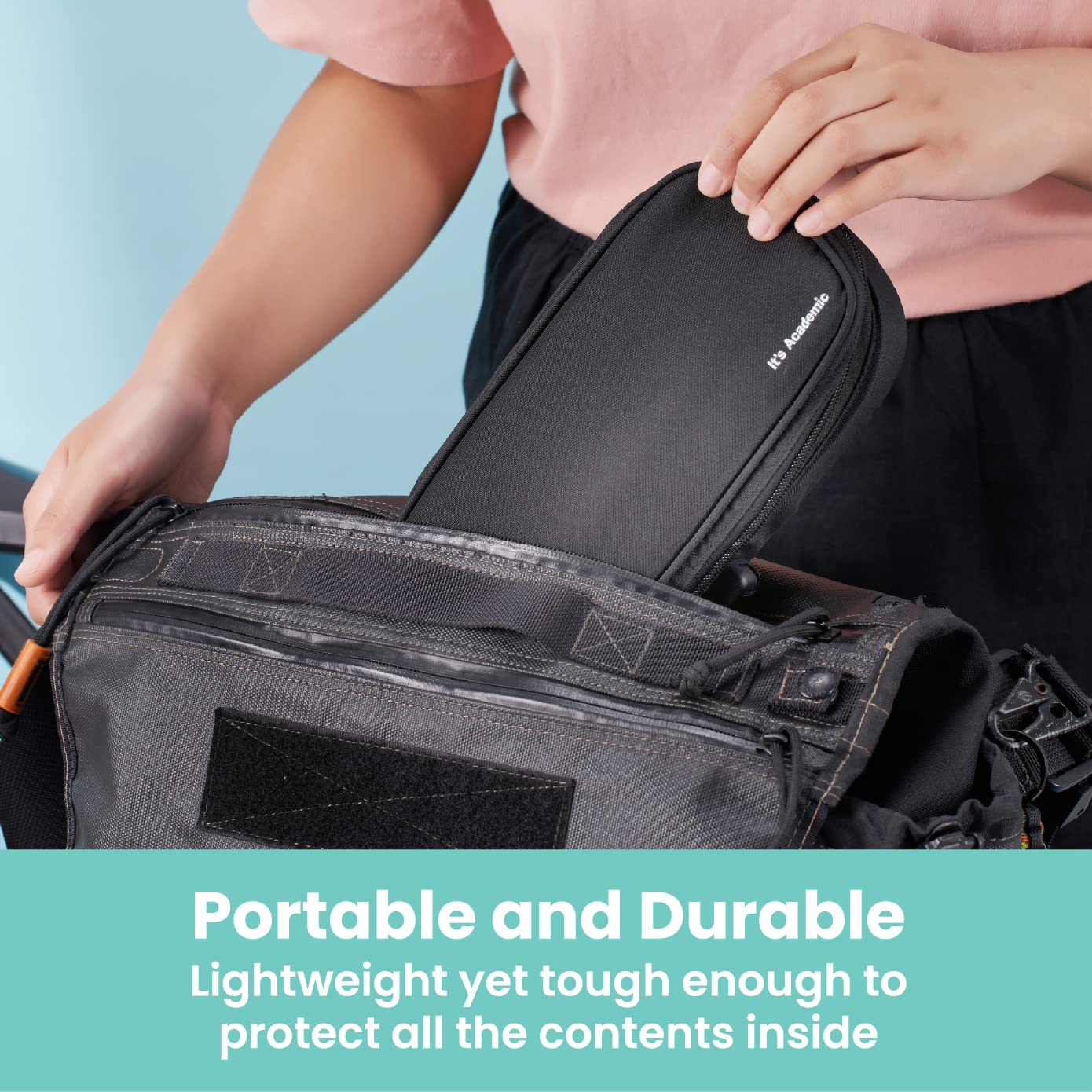 It's Academic Locking Pencil Case, for Office & School Supplies, Travel Organizer Bag, Compact, High Capacity, Light Weight, Black