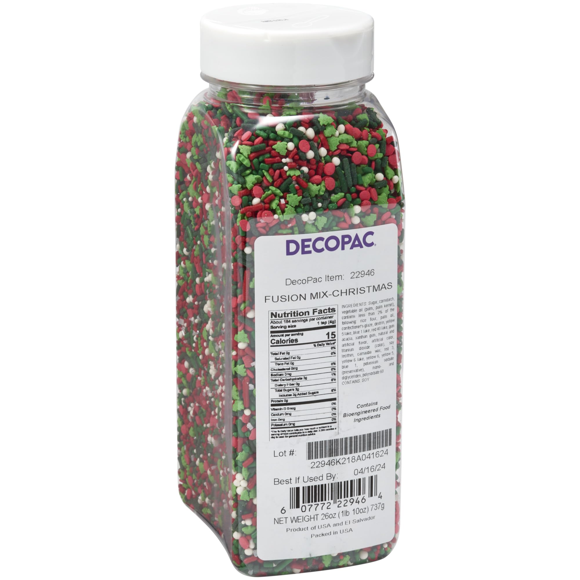 DECOPAC Christmas Fusion Mix Candy Sprinkles, 26oz, Fancy Sprinkles in Handheld Container, Festive Edible Sprinkles For Holiday Celebration Cakes, Cupcakes, Cookies and Donuts