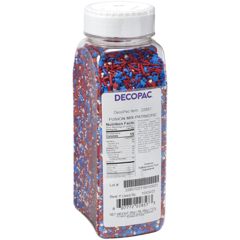 DecoPac Patriotic Fusion Mix Sprinkles, 27oz, Red, White, Blue Candy Sprinkles in Handheld Container, Edible Decorations For July 4th, Independence Day, Celebration Cakes, Cupcakes, Cookies and Donuts