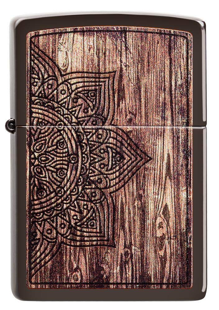 Zippo Wood Mandala Design Brown Matte Pocket Lighter