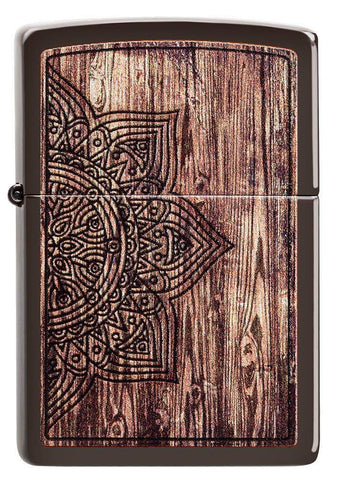 Zippo Wood Mandala Design Brown Matte Pocket Lighter