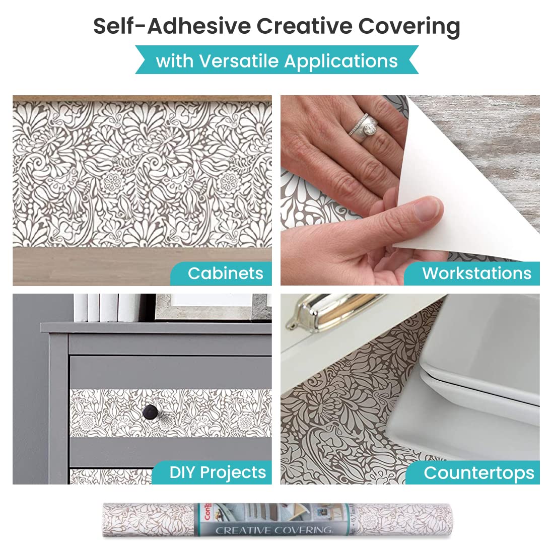 Con-Tact Brand Creative Covering, Self-Adhesive Shelf Liner, Multi-Purpose Vinyl Roll, Easy to Use and Apply, 18'' x 16', Batik Taupe