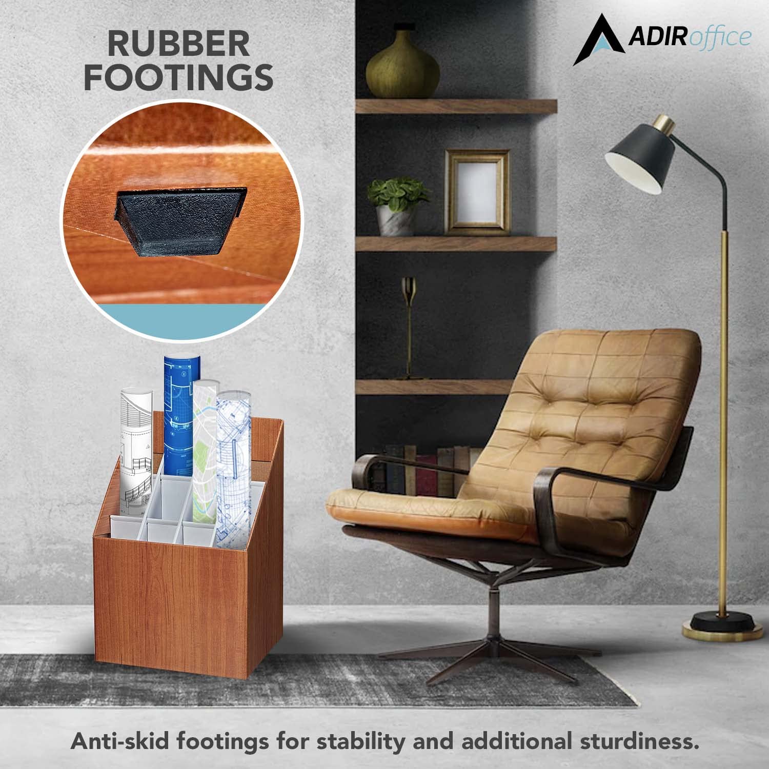 Adir Corp. 627 Upright Roll File Corrugated Box with 12 Slots, Walnut Wood Grain