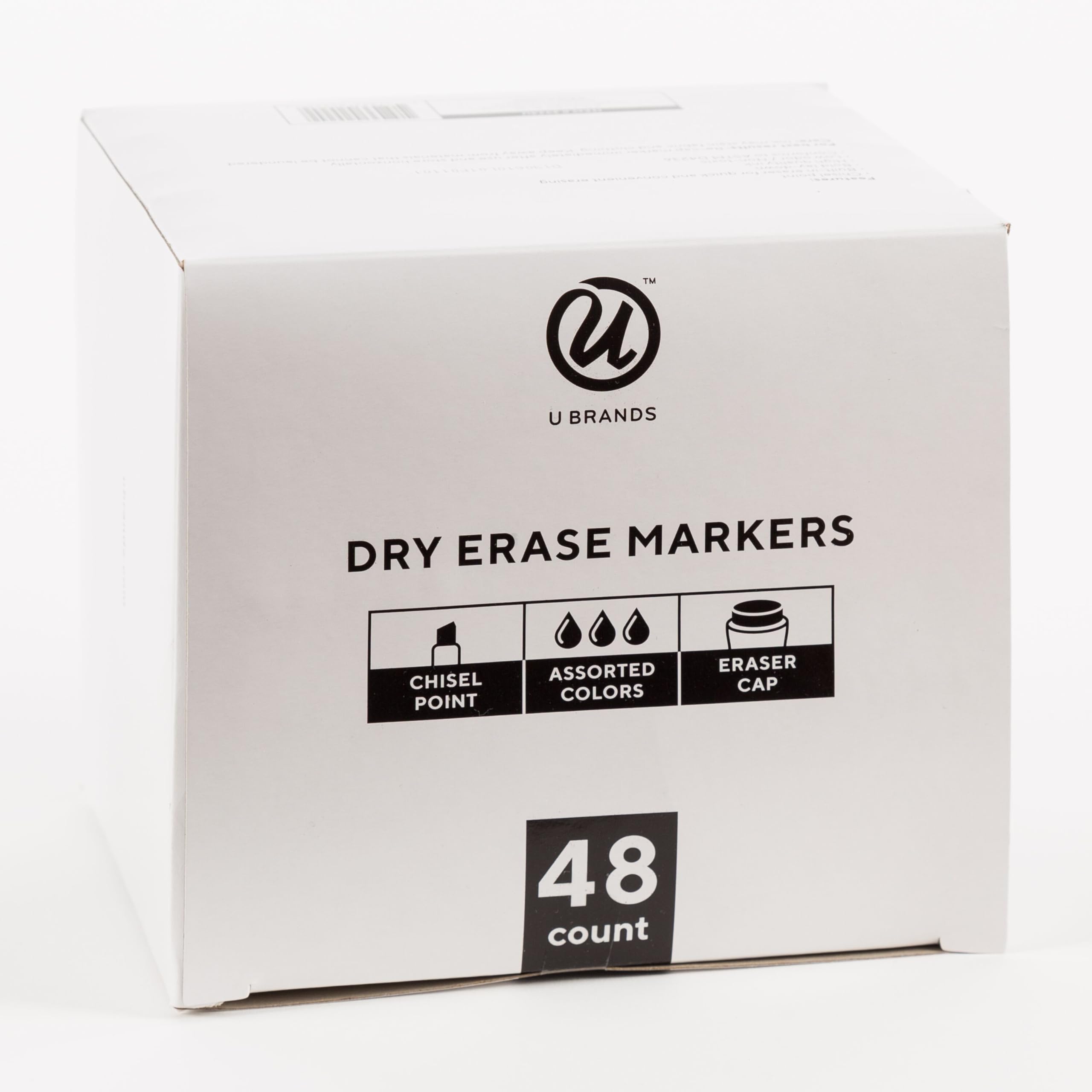 U Brands Fine Tip Dry Erase Markers with Eraser, Whiteboard Markers with Chisel Tip, Low Odor, Assorted Colors, Set of 48