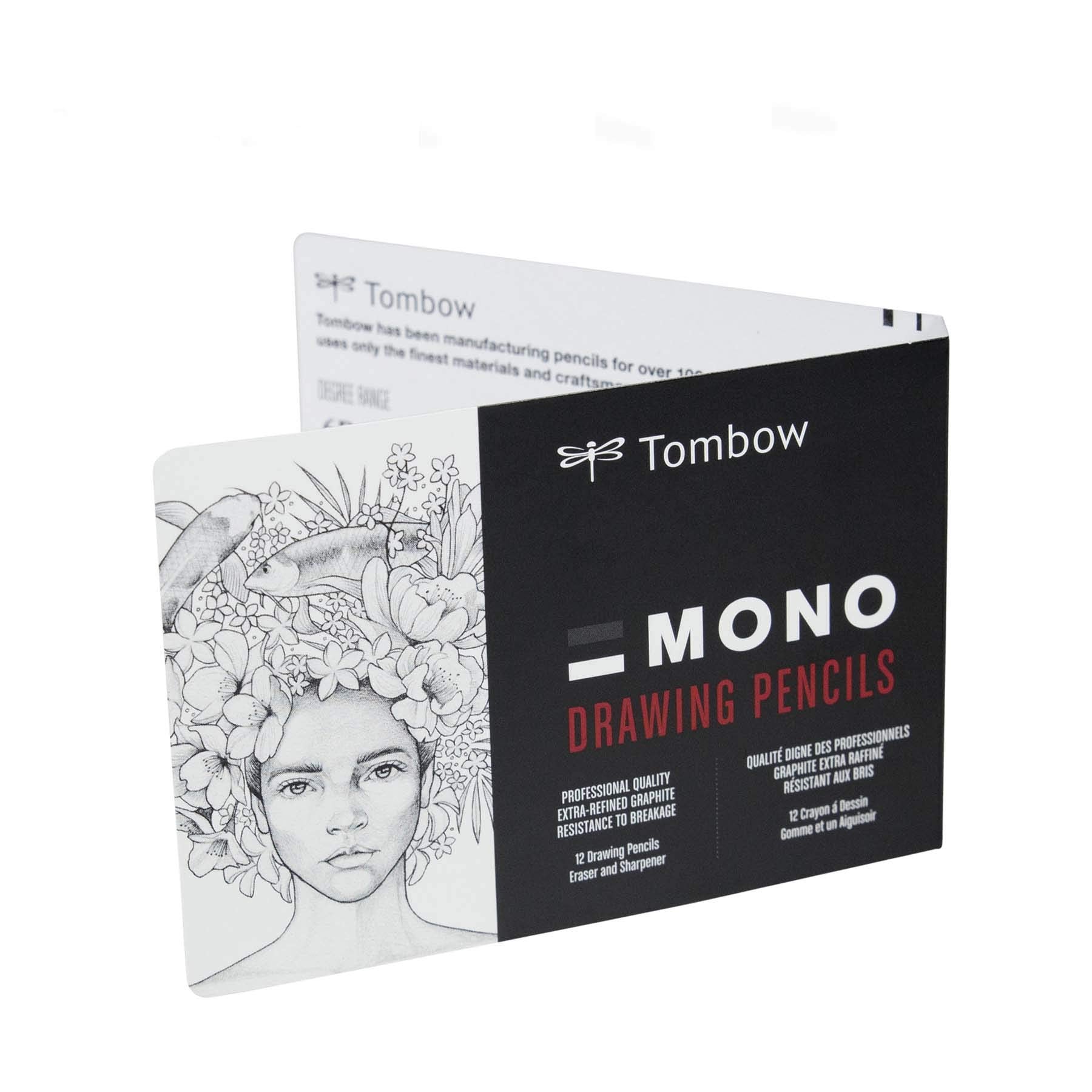 Tombow 51523 MONO Drawing Pencil Set, Assorted Degrees, 12-Pack. Professional Quality Graphite Pencil Set with Eraser and Sharpener