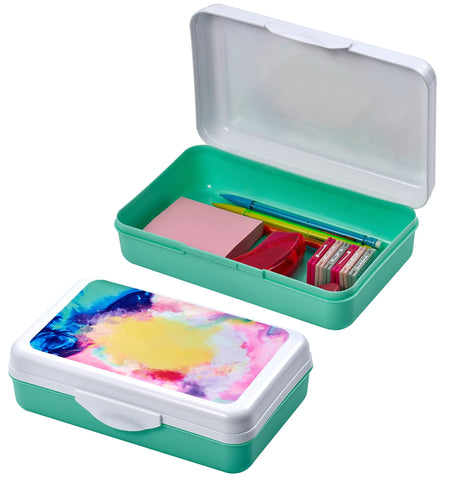 It's Academic Pencil Box Kit, Includes Ruler & Sharpener, Durable Plastic, for School & Office Supplies, Watercolor Design
