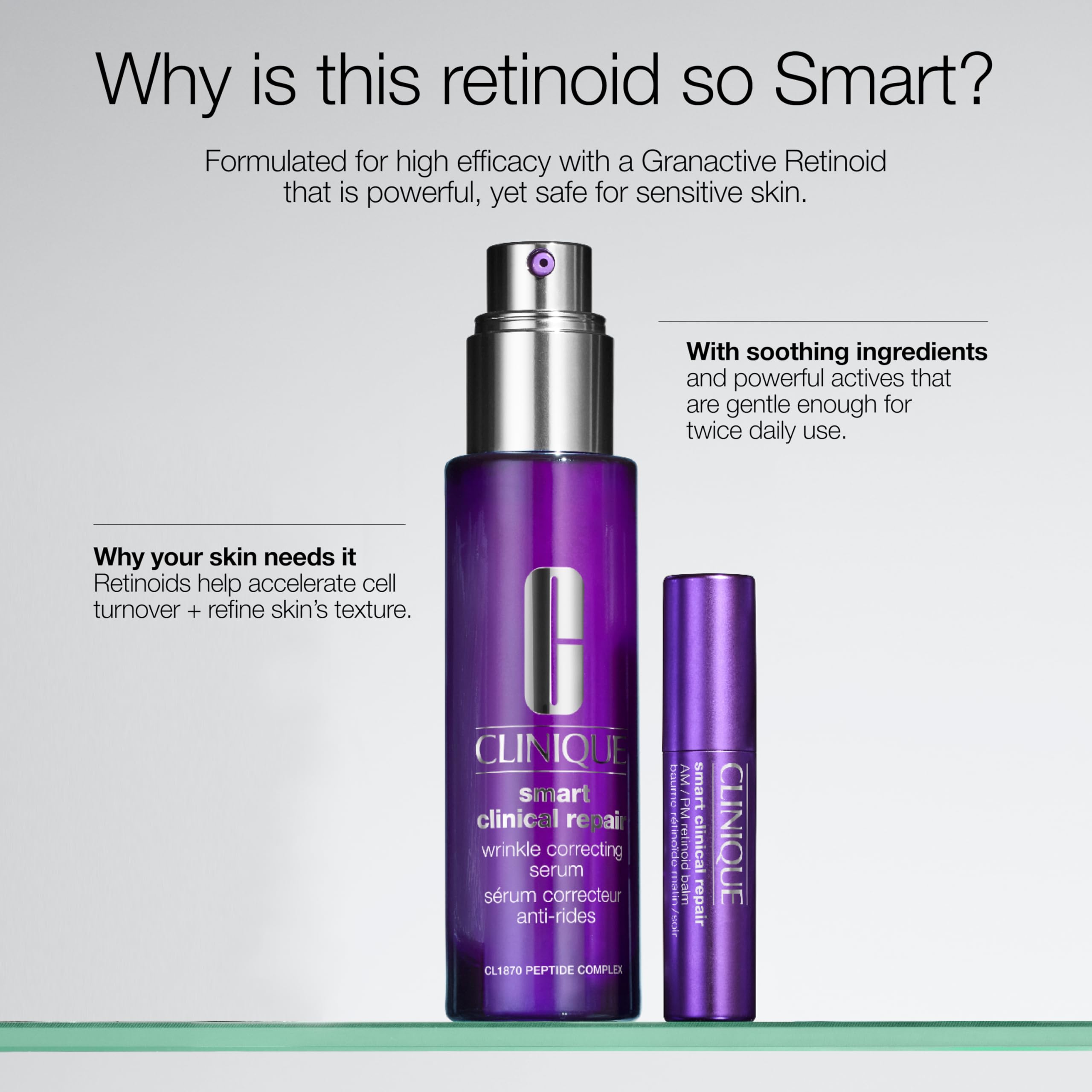 Clinique Smart Clinical Repair Wrinkle Correcting Anti Aging Face Serum With Hyaluronic Acid, Peptides + Advanced Retinoid Serum For All Skin Types | Hydrating, 1.7 Fl Oz