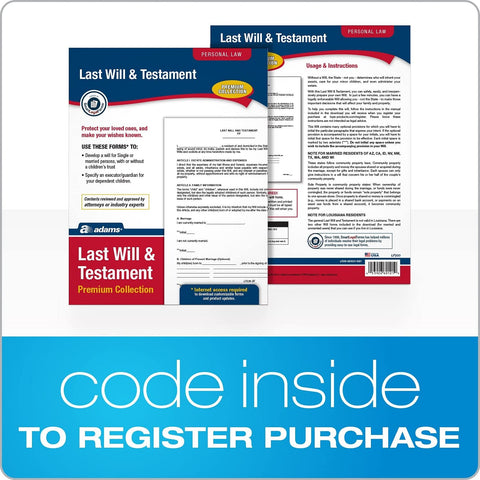 Adams Last Will and Testament, Forms and Instructions, Downloadable Product Details on Packaging, USA Only (LF235) 11x"8.5"x0.13"