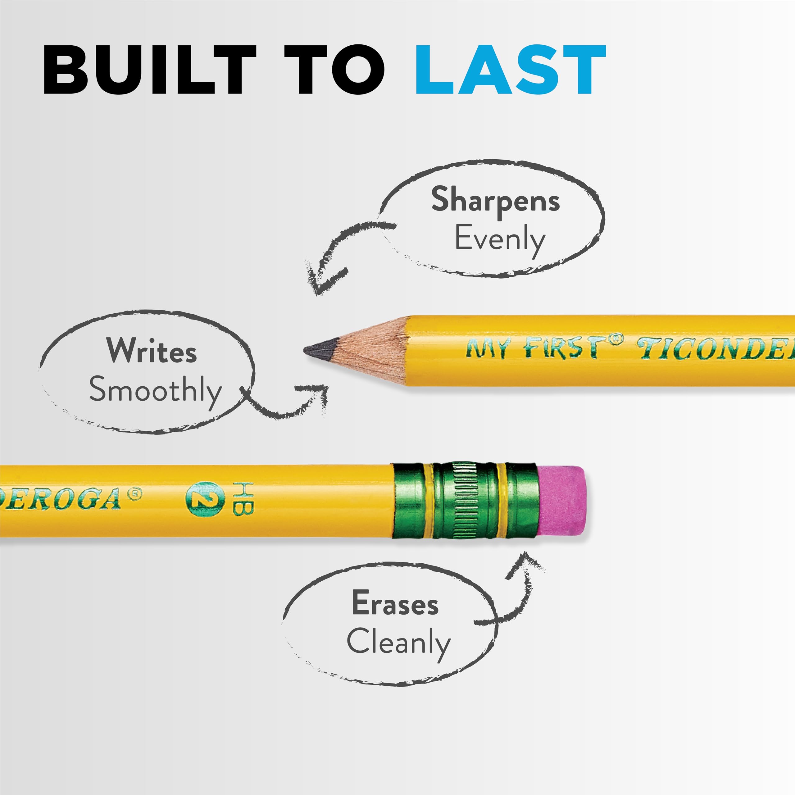 Ticonderoga My First Wood-Cased Pencils, Pre-Sharpened, 2 HB, With Sharpener, Yellow, 4 Count