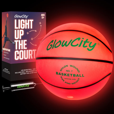 GlowCity Glow in The Dark Basketball - Size 7 Light Up Ball for Teen Boys Gifts, Adults - Red Glow for Outdoor Games - Sports Birthday Gift Ideas for Boys Ages 12 13 14 15 Basketball Gear Accessories