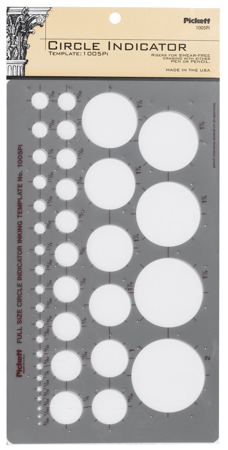 Pickett Circle Indicator Template, Range From 3/64 to 2 Inches in Diameter (1005PI)