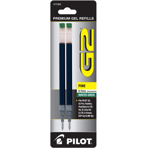 Pilot, G2 Gel Ink Refills, Fine Point 0.7 mm, Hunter Green, Pack of 2