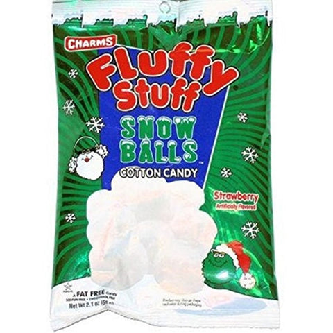 Fluffy Stuff Snow Balls Stawberry Flavored Cotton Candy, 2.1 oz, Pack of 3