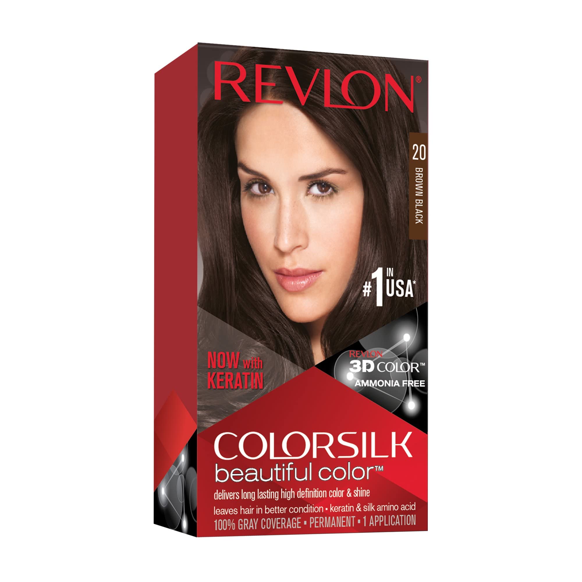 Revlon ColorSilk Hair Color, 20 Brown Black 1 ea (Pack of 3)