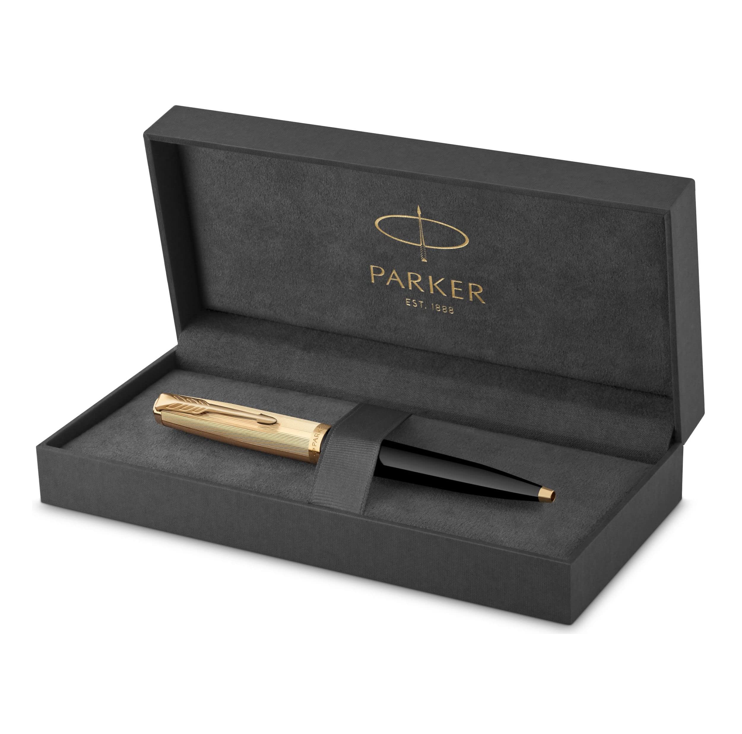 Parker 51 Ballpoint Pen, Black Barrel with Gold Trim, Medium Point, Includes Black Ink and Premium Gift Box