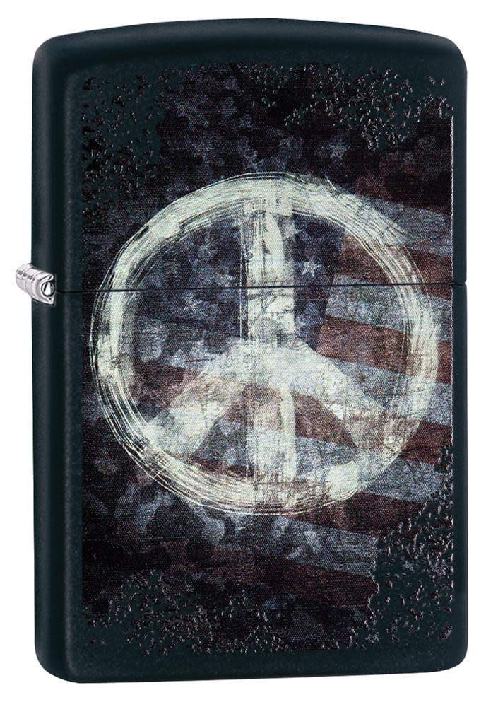 Zippo Peace American Flag Pocket Lighter, Black Matte