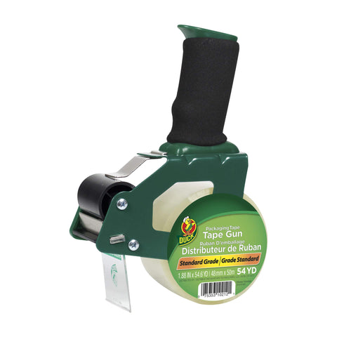 Duck Brand Tape Gun with Pistol Grip Handle - Compatible with 3" Core Packing Tape Refill Rolls up to 2 Inches Wide - 1.88 Inch x 54.6 Yards - Clear (669332)