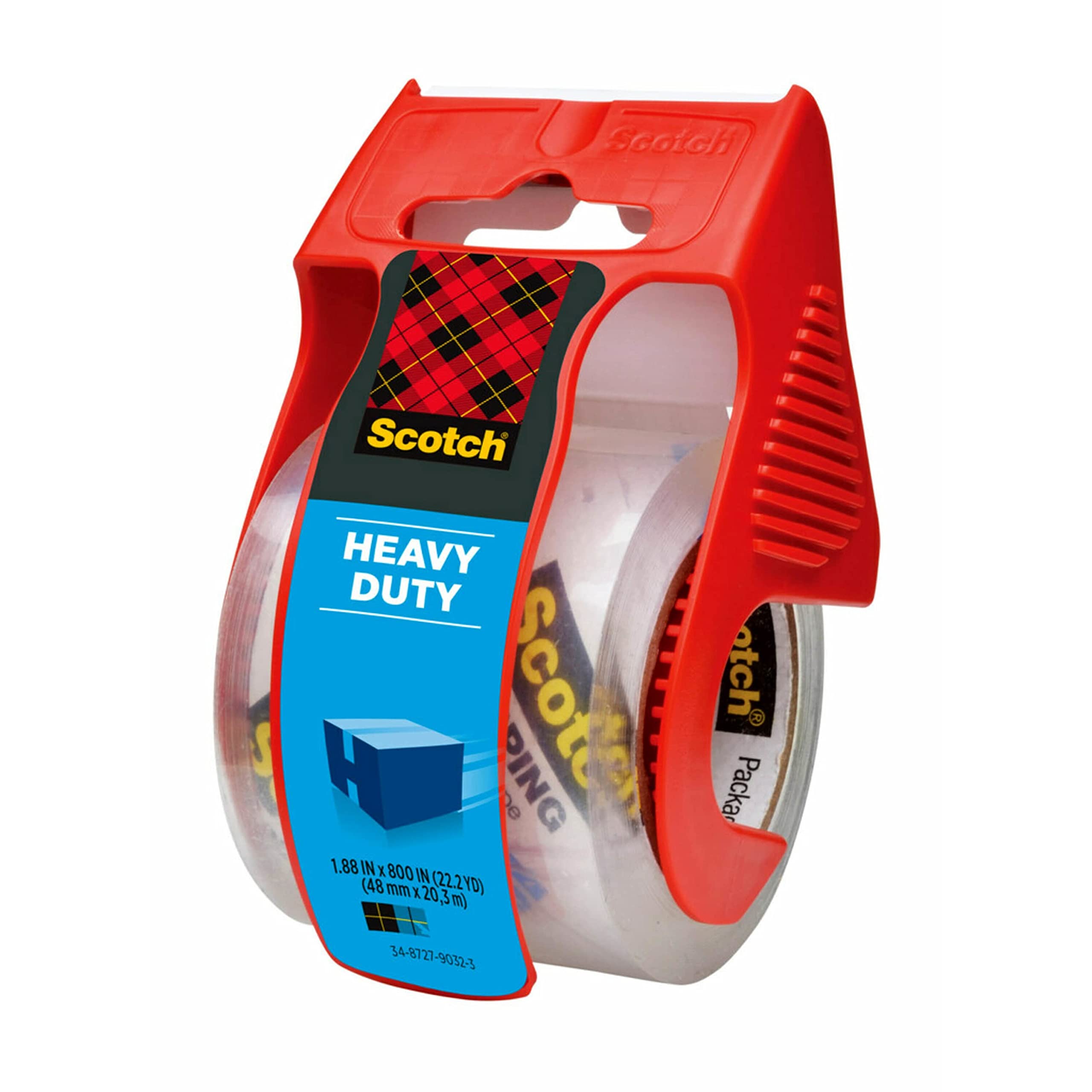 Scotch Heavy Duty Packaging Tape, 1.88" x 19.4 yd, Designed for Packing, Shipping and Mailing, Strong Seal on All Box Types, 1.5" Core, Clear, 1 Roll with Dispenser (142-700-H)