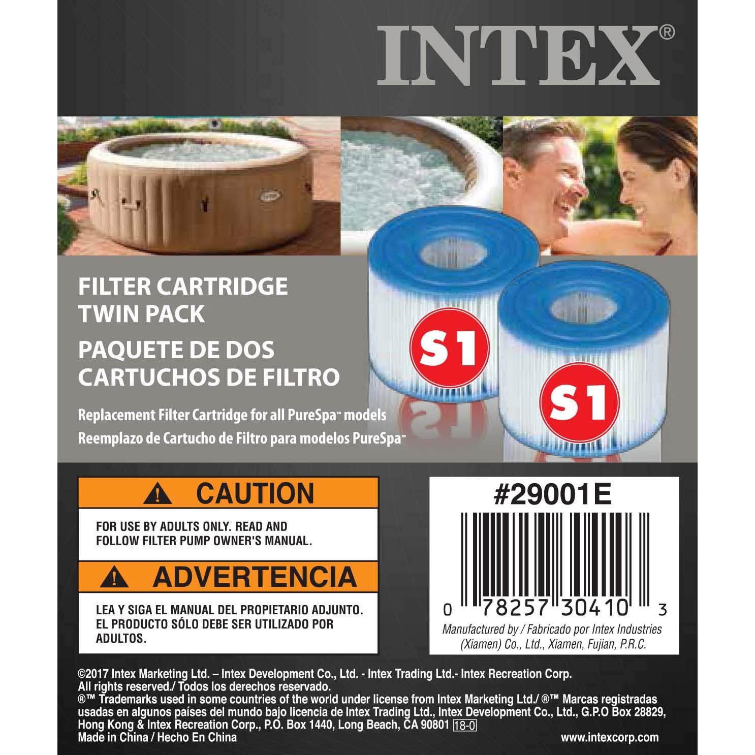 Intex 29001E PureSpa Type S1 Heavy Duty Easy Set Dacron Paper Hot Tub Spa Filter Replacement Cartridge for Various PureSpa Models, 2 Pack