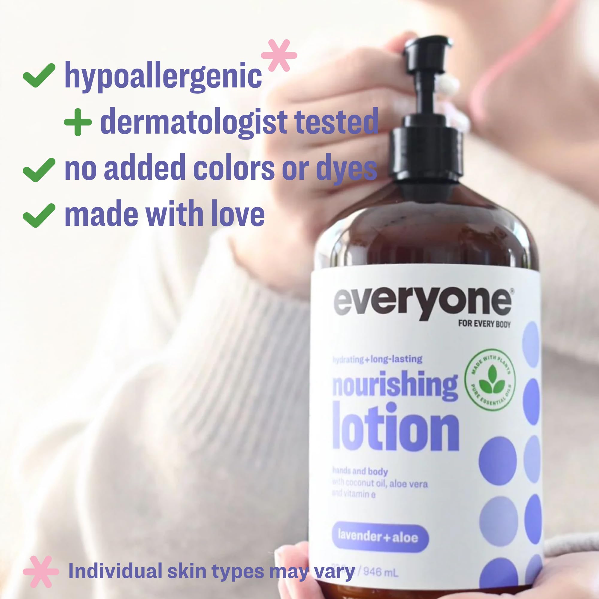 Everyone 2-in-1 Lotion for Hands/Body, 32 ounce (Pack of 1) Lavender and Aloe made with Essential Oils for Men and Women