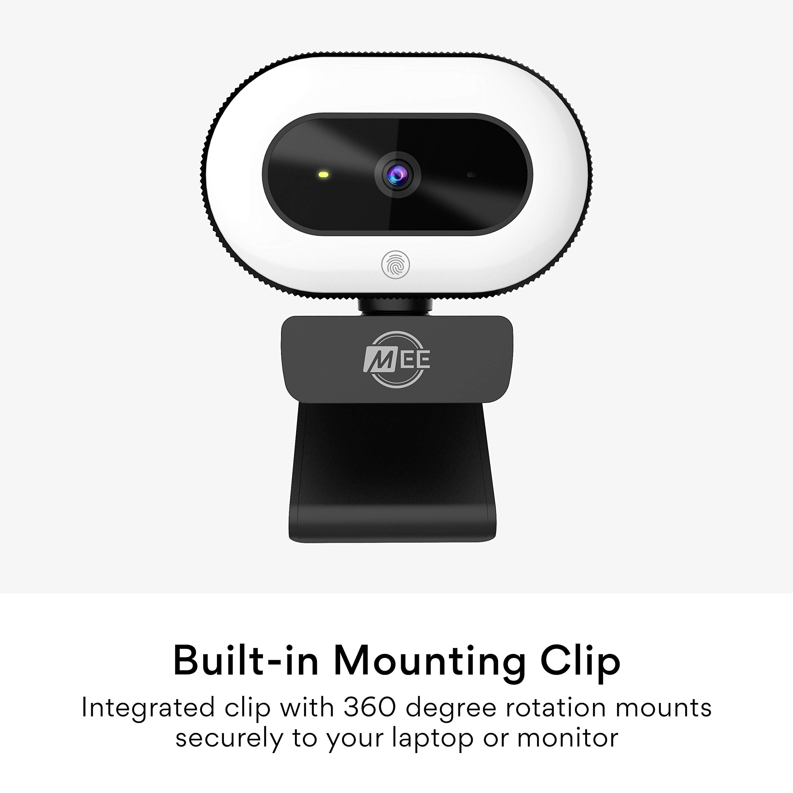 MEE audio CL8A 1080p HD Webcam with Ring Light, Microphone, Autofocus, Low Light Correction, 360° Rotation; USB Streaming Web Camera for Video Calling via Zoom/Skype on Computer PC Mac Laptop Desktop